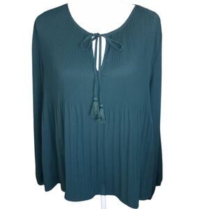 DR2 GREEN PLEATED BLOUSE SZ.L EUC